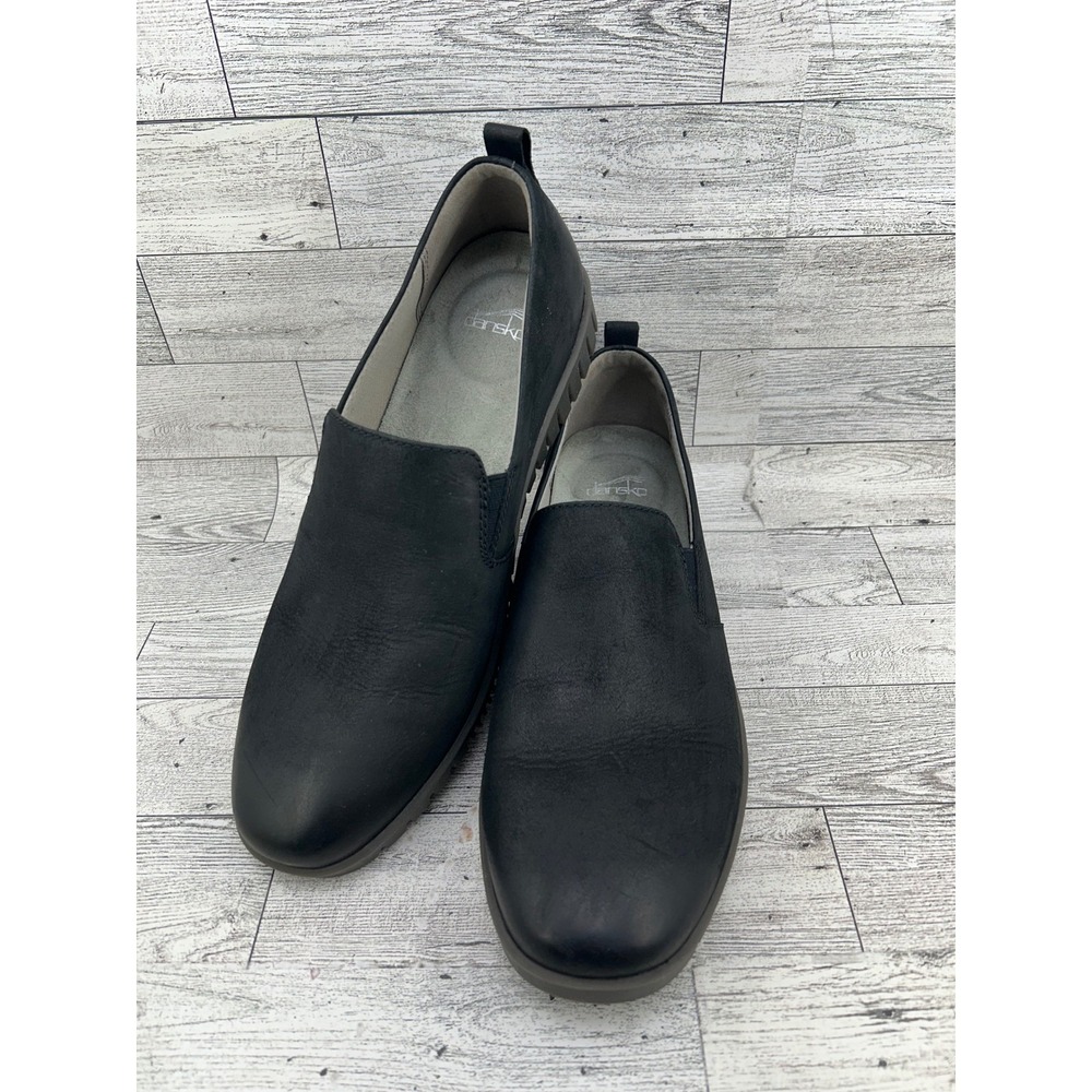 Dansko Black Leather Slip On Loafers Shoes Women Sz 39 9142507800‎ Flat Comfort